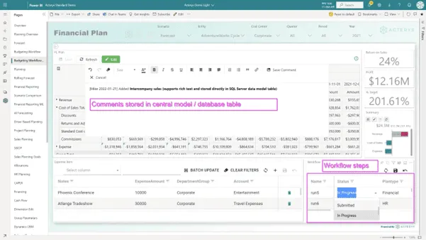 Acterys Comments画面